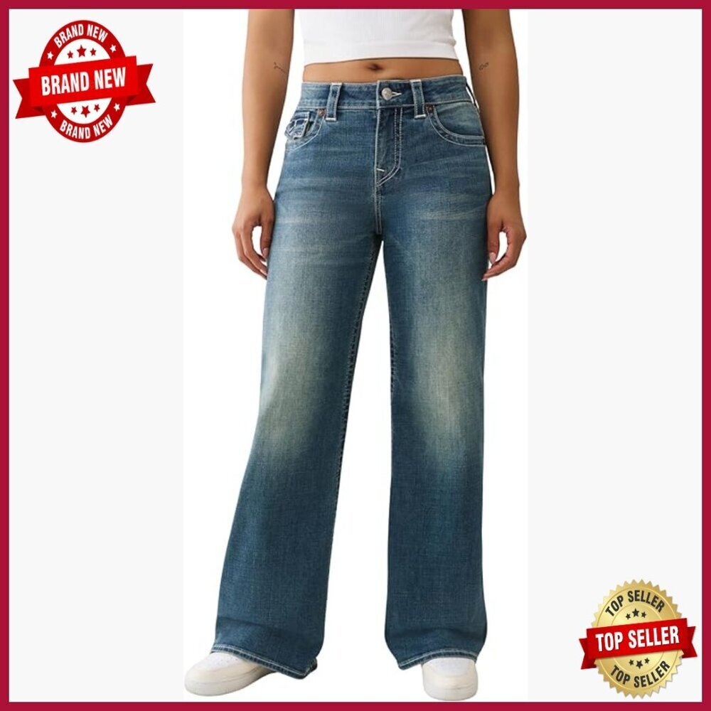 Wide Leg Distressed Hem Jeans with Flap Pockets, Mid Rise Regular Fit